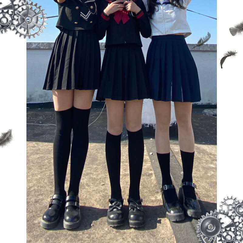 Small Leg Socks Black Long Knee-Length Socks Korean Half-Height Japanese Jk Velvet Black White Socks - Image 1