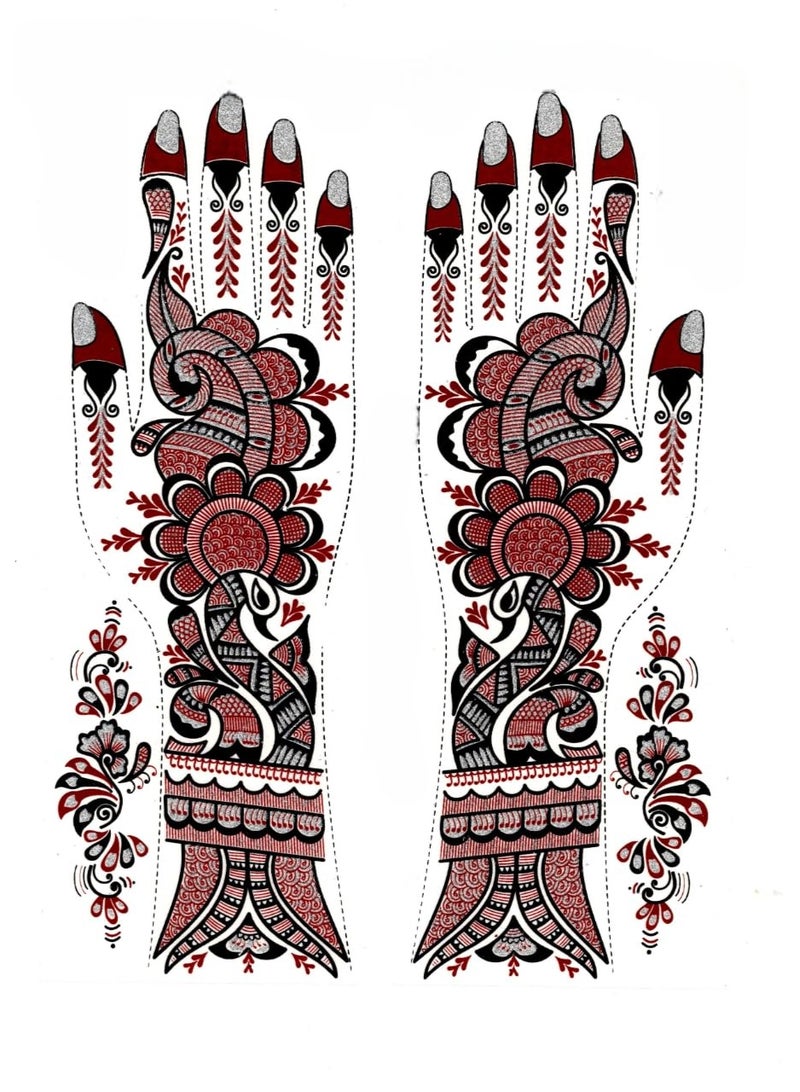 مملكة الإكسسوارات ملصق وشم حناء لليدين من أكسسورايز كينغدوم | وشم حناء مؤقت مقاوم للماء | فن الجسد للنساء والفتيات (AKM30)