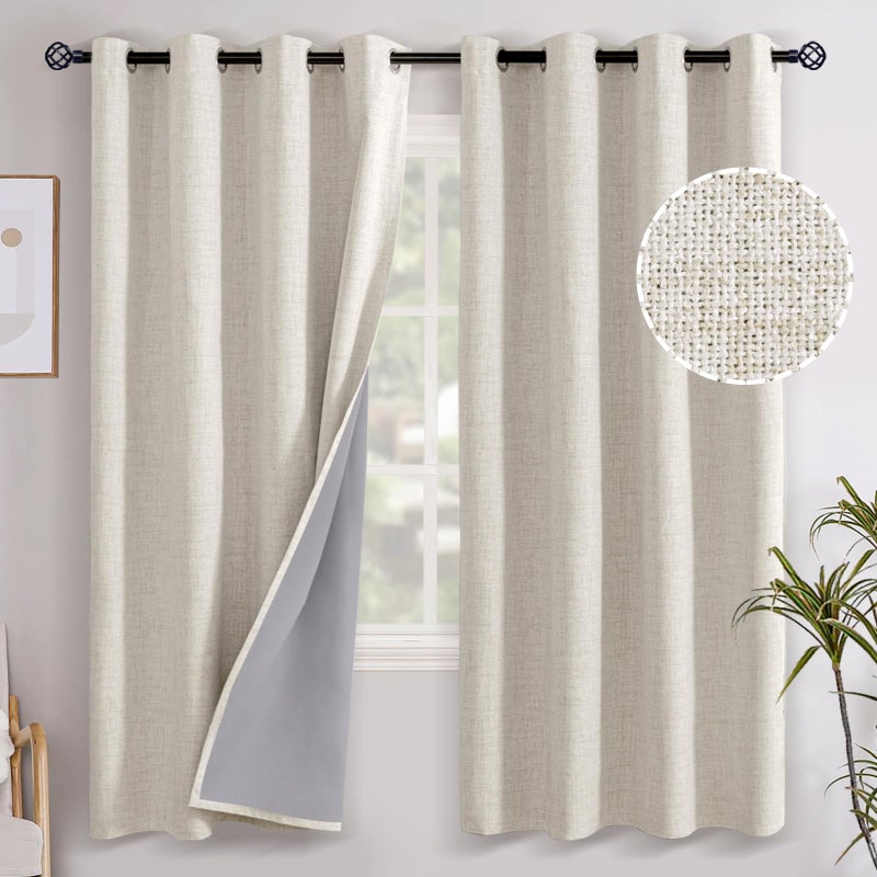 YoungsTex Linen Blackout Curtains 72 Inch Length for Living Room, Thermal Insulated Drapes with Grommet Full Room Darkening for Bedroom Country Farmhouse, Linen, 2 Panels, 52 X 72 Inch - Image 1