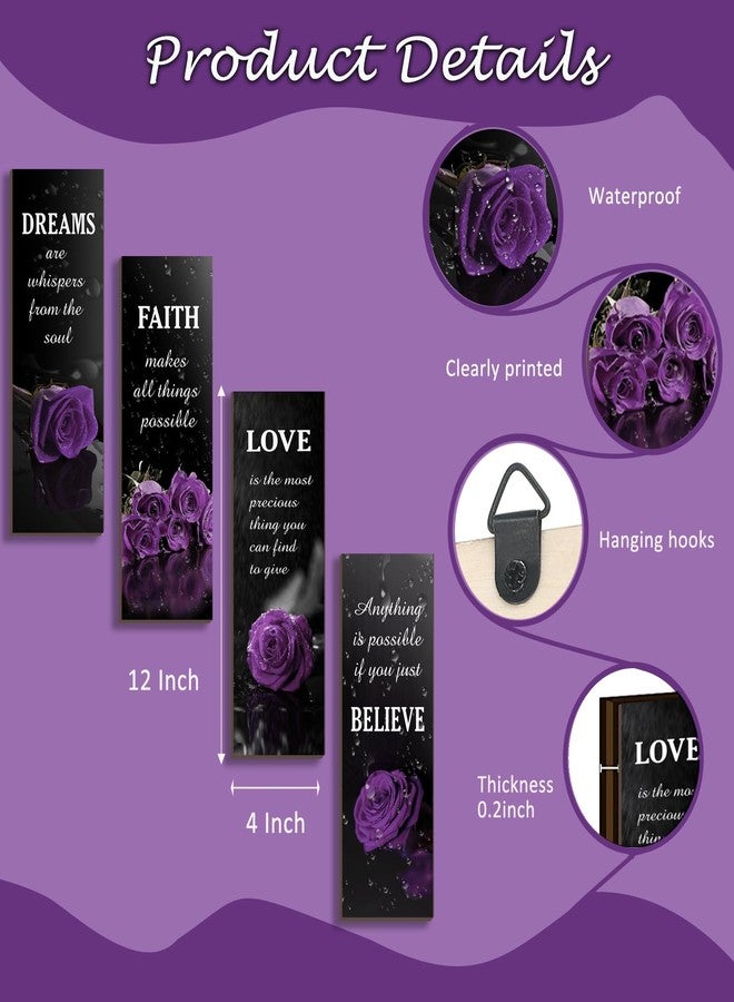 DONFENTHY 4 Pcs Purple Bathroom Decor Purple Rose Wooden Wall Decor Inspirational Farmhouse Signs With Faith Love Dream Believe Purple Decor For Women Office Bedroom Home Gift(Purple 12x4Inch) - Image 4