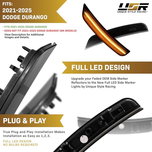 USR UNIQUE STYLE RACING USR 21-25 D6U SUV Side Marker Light – Front Smoked Parking Lamps (Left + Right) Pair - Compatible with 2021-2025 Dodge Durango All Models such as SXT, GT, R/T, SRT 392 (SMOKE LENS w/AMBER LED) - Image 3