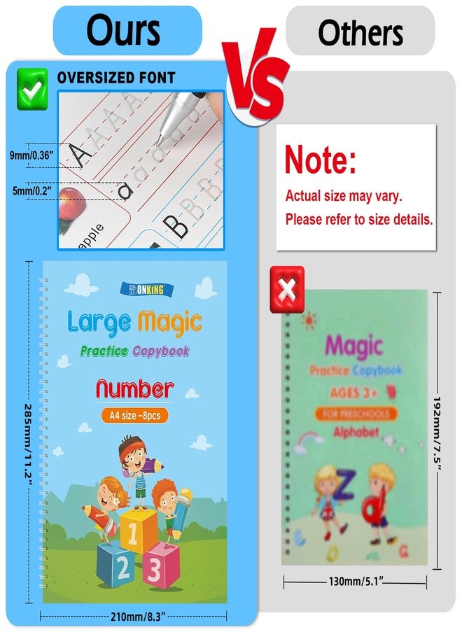 Monking Large Magic Grooved Practice Copybook 5 Pack with Pen Bag, Reusable Children's Magic Copybooks, Magical Handwriting Workbooks Number Letter Tracing for Kids Age 3-8 Kindergarten Preschool Calligraphy - Image 2