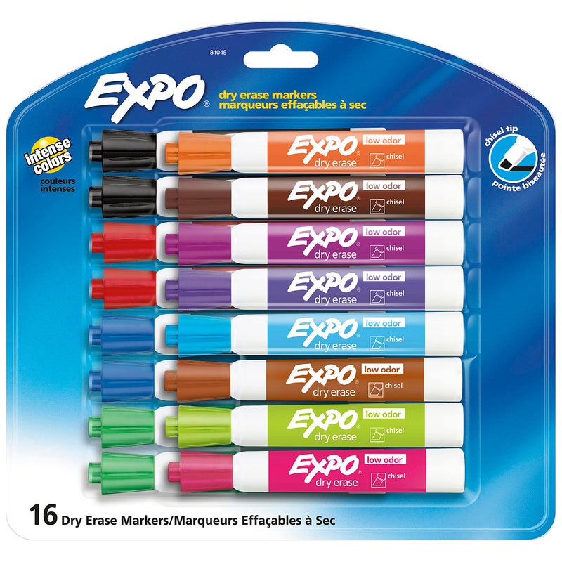EXPO Low Odor Dry Erase Markers, Chisel Tip, Assorted Colors, 16 Count - Image 1