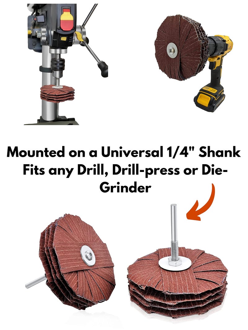 LINE10 Tools 4-inch Sanding Mop Kit, Moulding Flap Wheel Sander for Drill, 80, 120, 240 Grit Mop Sanders Brush, 1/4" Shank, Abrasive Flapper Sander for Woodworking, Contours, Finishing, Pack of 3 - Image 5