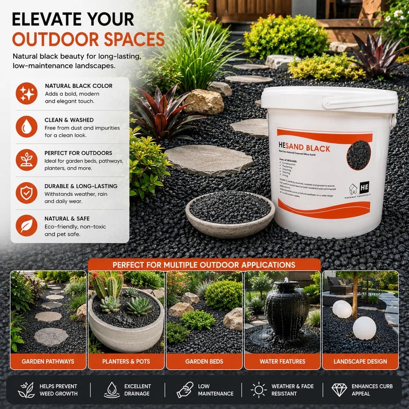 HASANAT ESSENTIALS Multi-Purpose Natural Sand Gravel Ideal for Construction flooring Aquariums Plants DIY Projects 5KG Sand Gravel Bucket Pack (Black Pebbles 5 KG Bucket) - Image 5