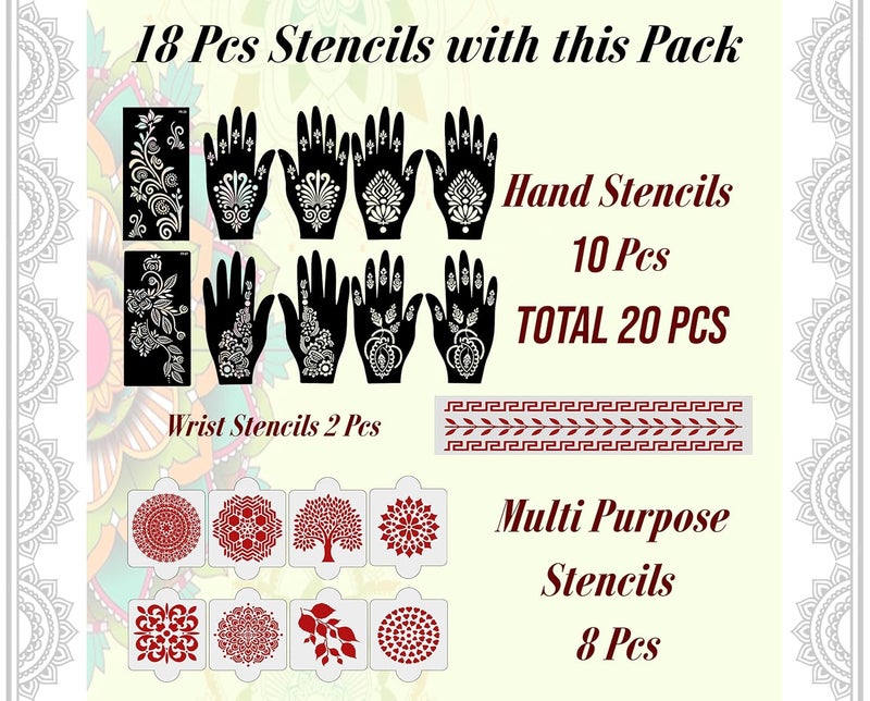 ivana's Ivanas Set of 20 Pcs Combo Pack Reusable Mehendi Tattoo Stickersfor Both Hands Easy To Use Best For Girls Women Kids  Teen New Mehandi Stencils Design Stickers D2297 - Image 4