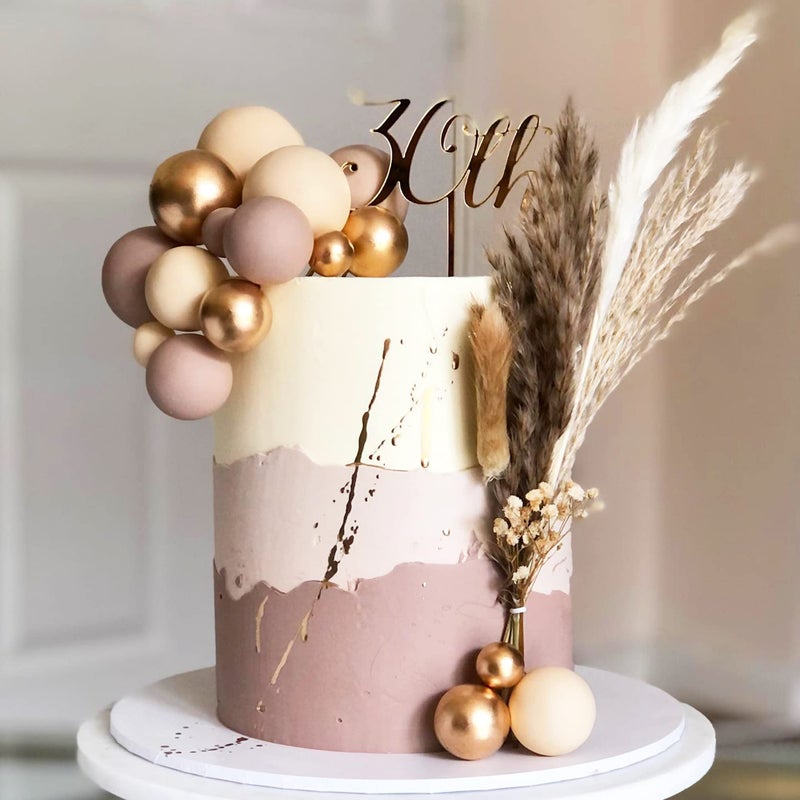RASSLISA 32 PCS Ball Cake Picks Colorful Ball Shaped Cake Topper Pearl Balls Cupcake Cake Insert Topper for Birthday Party Wedding Decoration Supplies Apricot Gold Light Brown (Apricot Gold Light Brown) - Image 3