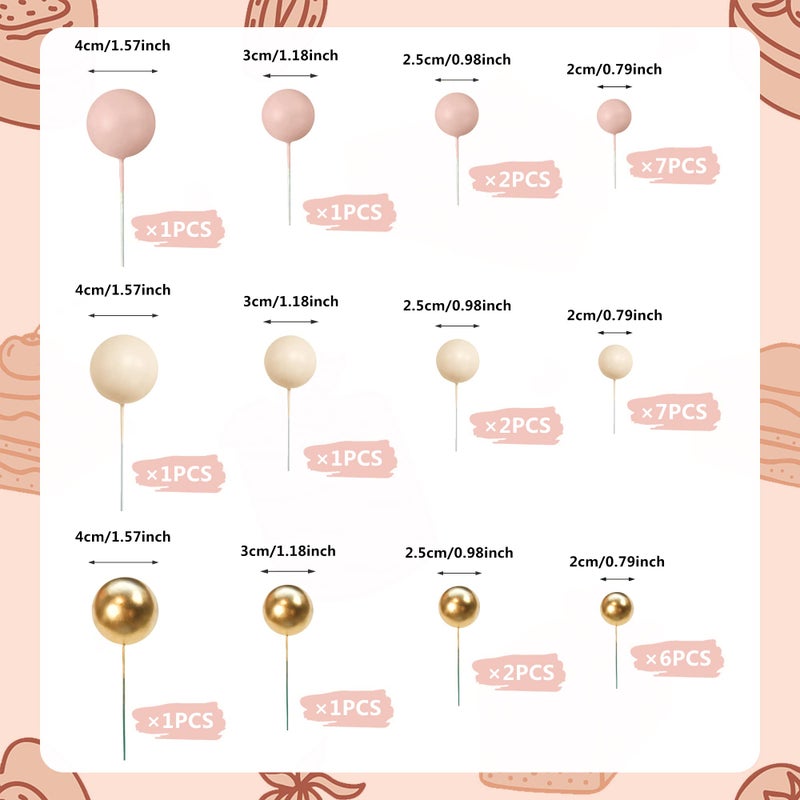 RASSLISA 32 PCS Ball Cake Picks Colorful Ball Shaped Cake Topper Pearl Balls Cupcake Cake Insert Topper for Birthday Party Wedding Decoration Supplies Apricot Gold Light Brown (Apricot Gold Light Brown) - Image 2