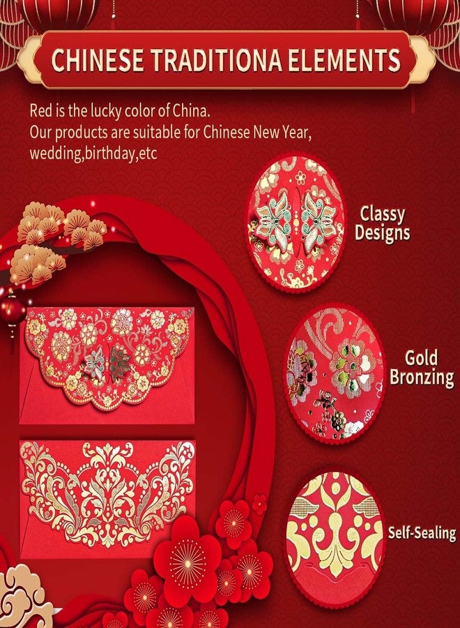 YAOLIGIFT 20Pcs Luxurious Chinese Red Envelopes, Chinese Red Pockets Hong Bao Money Envelopes Lucky Money Envelopes, Money Gift Cash Packet for All Occasions Birthday Spring Festivals Party - Image 2