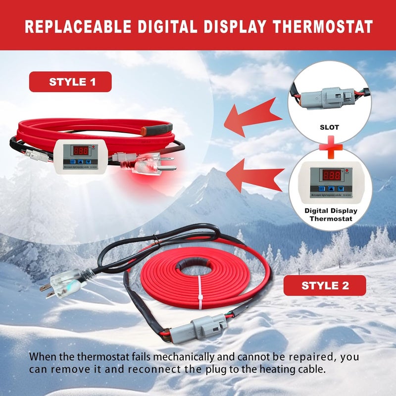 OEBLD Store Heat Tape for Water Pipes 6FT, Replaceable Smart Thermostat for Pipe Freeze Protection, Self-Regulating Roof Deicing Cable for Metal and Plastic Home Pipes - Image 5