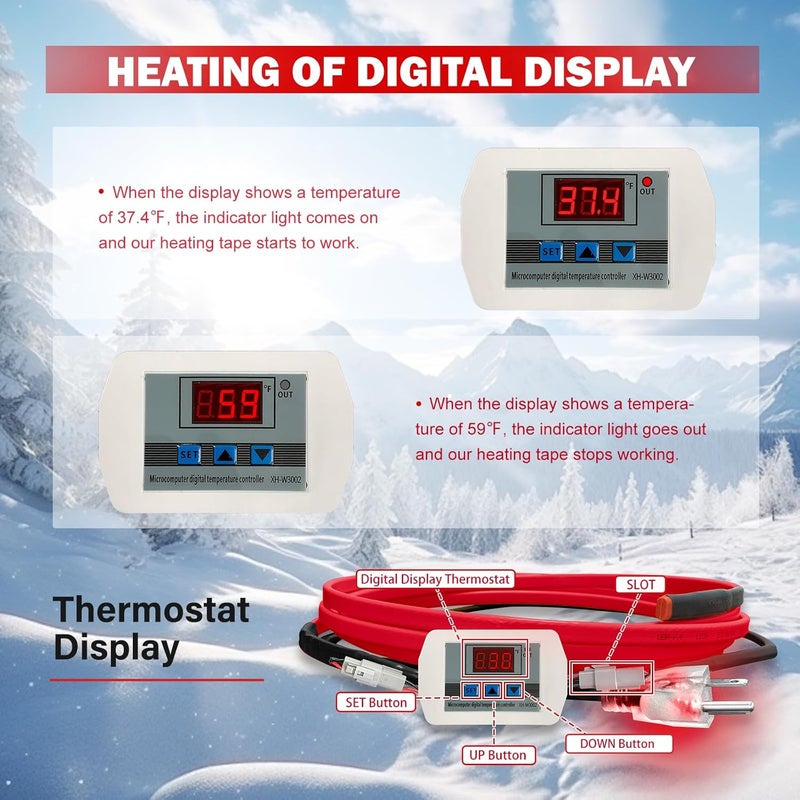 OEBLD Store Heat Tape for Water Pipes 6FT, Replaceable Smart Thermostat for Pipe Freeze Protection, Self-Regulating Roof Deicing Cable for Metal and Plastic Home Pipes - Image 4
