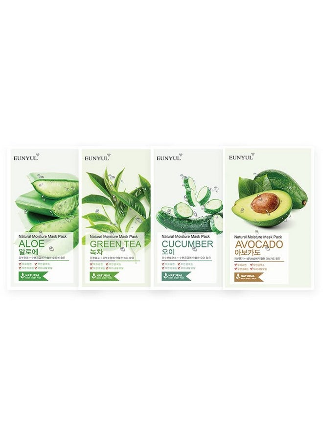Eunyul [Pack Of 10] Natural Sheet Mask Pack 10 Types Korean Skincare Facial Mask Pack Aloe Collagen Pearl Hyaluron Avocado Pomegranate Vitamin Blueberry Green Tea Cucumber  - Image 5