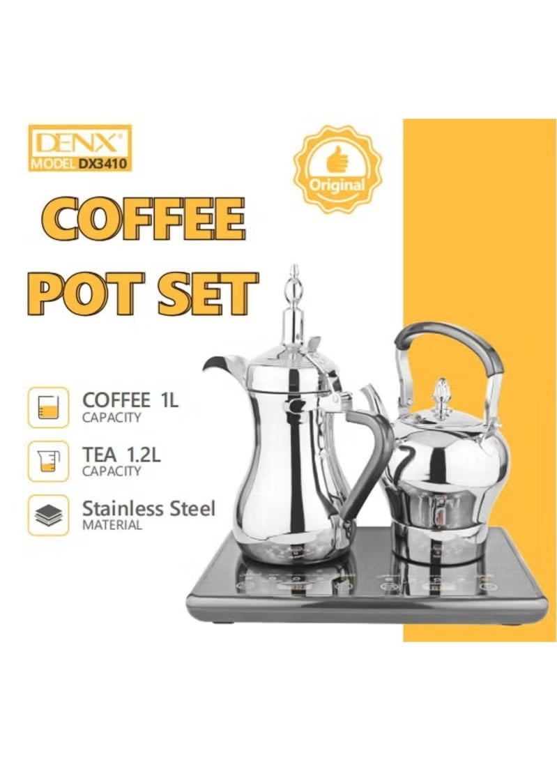 Denx DX3410 Arabic Coffee Dallah & Electric Tea Kettle Set, 1L Dallah and 1.2L Electric Kettle, Digital Heating Base, Stainless Steel Coffee Pot & Kettle Set, Electric Arabic Coffee Maker with UAE Plug - Image 4