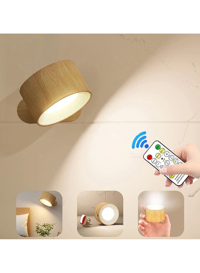LED Sconces, LED Reading Lights, Wall Mounted Sconces with 3 Color Temperatures & 3 Brightness Levels, Rechargeable Battery USB Port , Magnetic Ball 360°Rotation Remote &Touch Control, Cordless Lights for Reading Bedside, Wood color  - Image 1