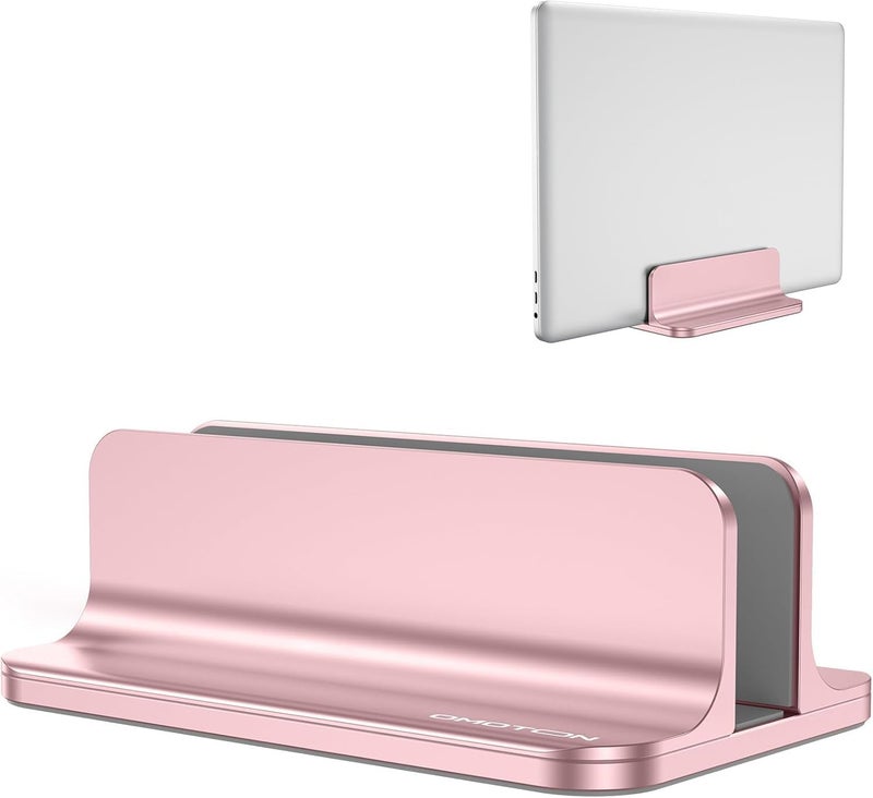 Omoton Vertical Laptop Stand Holder, Desktop Aluminum Stand for MacBook with Adjustable Dock Size, Fits All MacBook, Surface, Chromebook and Gaming Laptops (Up to 17.3 inches), Rose Gold - Image 1