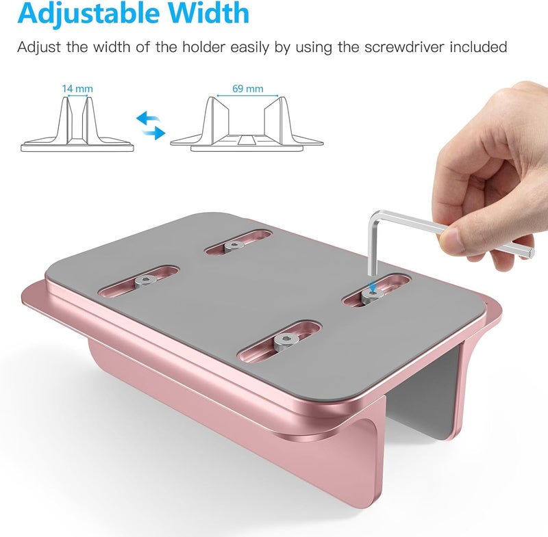 Omoton Vertical Laptop Stand Holder, Desktop Aluminum Stand for MacBook with Adjustable Dock Size, Fits All MacBook, Surface, Chromebook and Gaming Laptops (Up to 17.3 inches), Rose Gold - Image 4