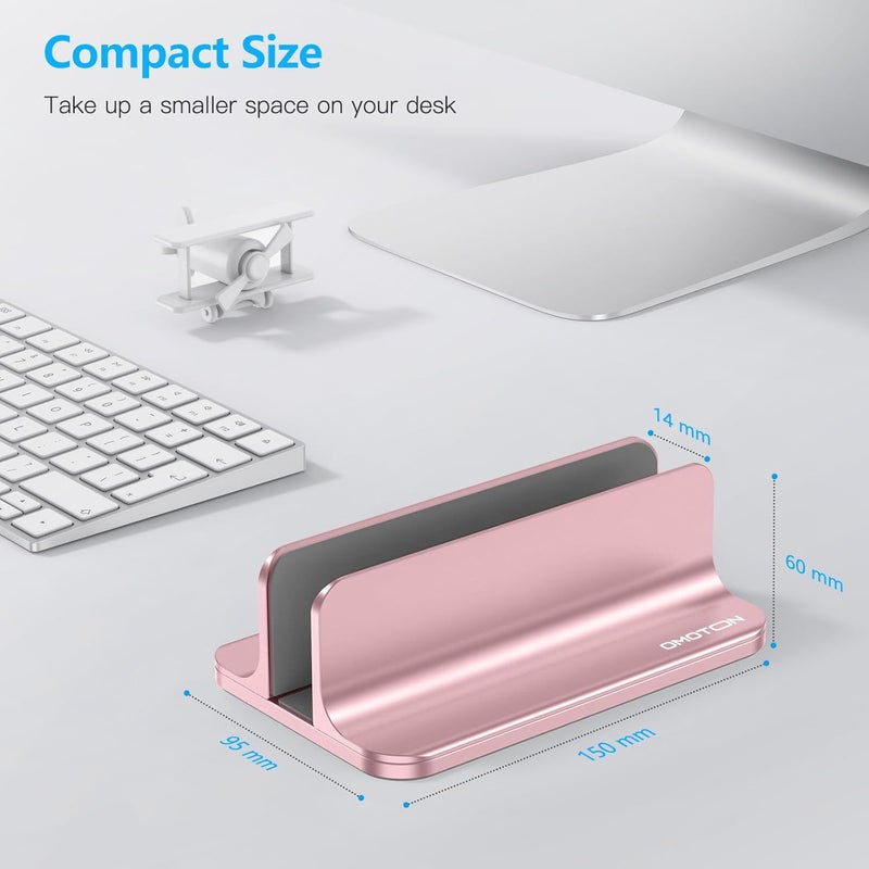 Omoton Vertical Laptop Stand Holder, Desktop Aluminum Stand for MacBook with Adjustable Dock Size, Fits All MacBook, Surface, Chromebook and Gaming Laptops (Up to 17.3 inches), Rose Gold - Image 3