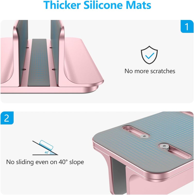 Omoton Vertical Laptop Stand Holder, Desktop Aluminum Stand for MacBook with Adjustable Dock Size, Fits All MacBook, Surface, Chromebook and Gaming Laptops (Up to 17.3 inches), Rose Gold - Image 5