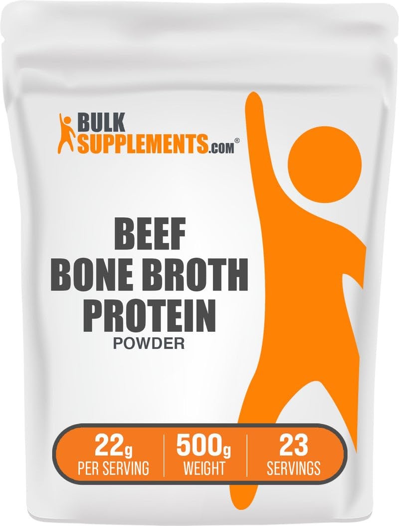 BulkSupplementscom Beef Bone Broth Protein Powder Bovine Bone Broth Protein Lactose Free Protein Powder Dairy Free Gluten Free 22g per Serving 500g 11 lbs Pack of 1