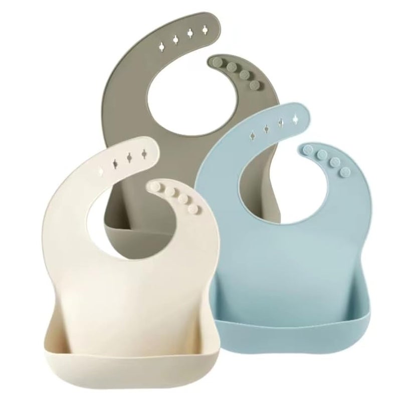 PandaEar Set of 3 Silicone Baby Bibs Waterproof Soft Unisex 1072 Months BlueSageBeige - Image 2