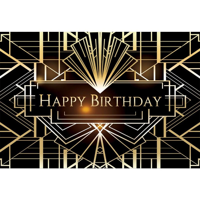 لييي 10x8 قدم خلفيات تصوير فاخرة خلفية هندسية فاخرة من عشرينيات القرن الماضي باللونين الأسود والذهبي لافتة خلفية عيد ميلاد سعيدة لتصوير أو تزيين الحفلات