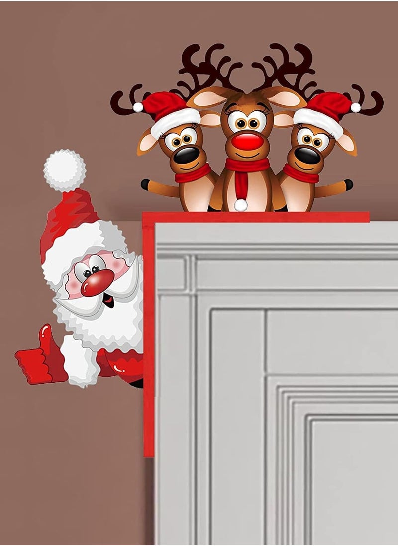 Generic Santa Claus Door Corner Decoration Pendant Reindeer Door Hanging Wooden Ornaments Door Frame Reindeer Wooden Ornaments(On The Right) 