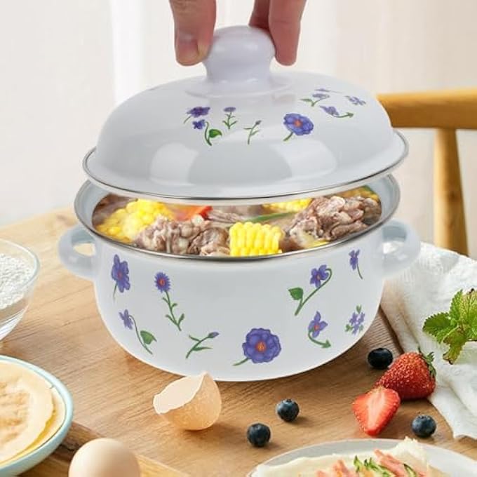 دويتول قدر حساء مطلي بالمينا، قدر يخنة، قدر صلصة عتيق، قدر خزفي، قدر طبخ دائري غير لاصق مع غطاء ومقبض، قدر معكرونة لغلي الحليب، أطعمة المعكرونة - Image 4