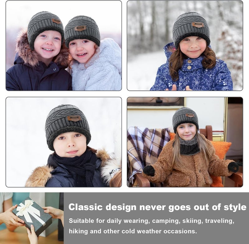 YSense 3 Pcs Boys Girls Winter Beanie Hat Scarf Gloves Set Thick Knitted Warm Toddler Winter Hat Mittens Neck Warmer for Kids - Image 3