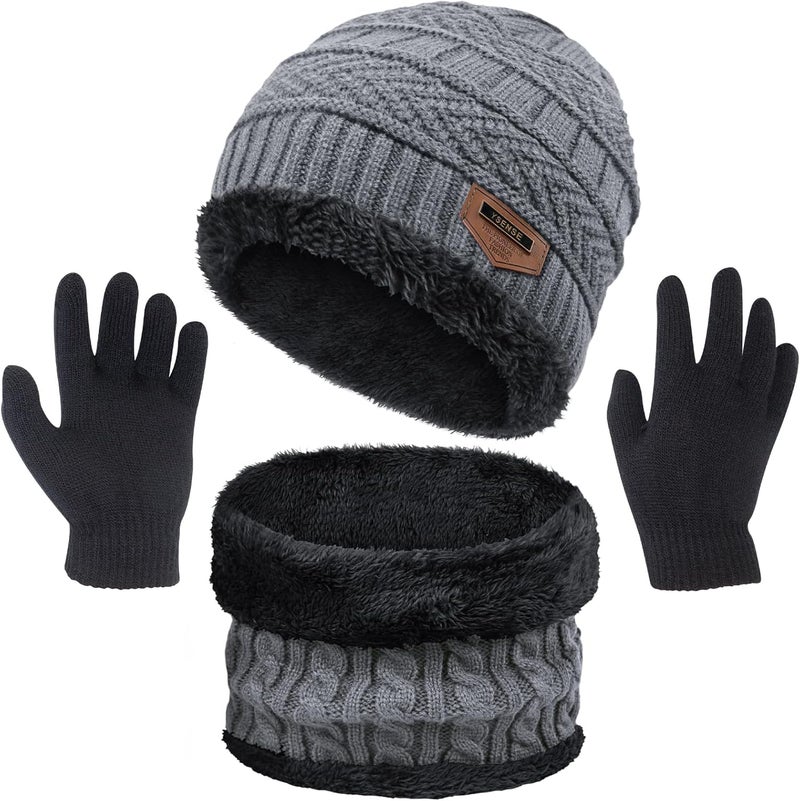 YSense 3 Pcs Boys Girls Winter Beanie Hat Scarf Gloves Set Thick Knitted Warm Toddler Winter Hat Mittens Neck Warmer for Kids - Image 1