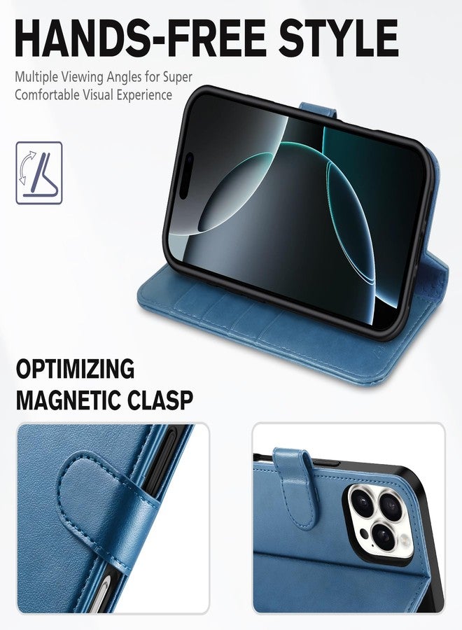 TUCCH Wallet Case for iPhone 16 Pro, Magnetic PU Leather Stand Flip Cover with 4 Card Slots [TPU Shockproof Interior Case] [RFID Blocking] Folio Case Compatible with iPhone 16 Pro 5G, Light Blue - Image 4