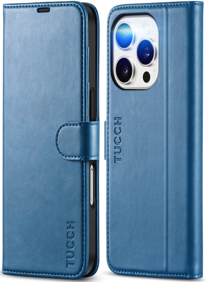 TUCCH Wallet Case for iPhone 16 Pro, Magnetic PU Leather Stand Flip Cover with 4 Card Slots [TPU Shockproof Interior Case] [RFID Blocking] Folio Case Compatible with iPhone 16 Pro 5G, Light Blue - Image 1