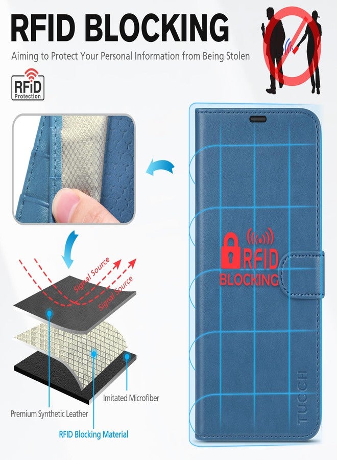 TUCCH Wallet Case for iPhone 16 Pro, Magnetic PU Leather Stand Flip Cover with 4 Card Slots [TPU Shockproof Interior Case] [RFID Blocking] Folio Case Compatible with iPhone 16 Pro 5G, Light Blue - Image 3