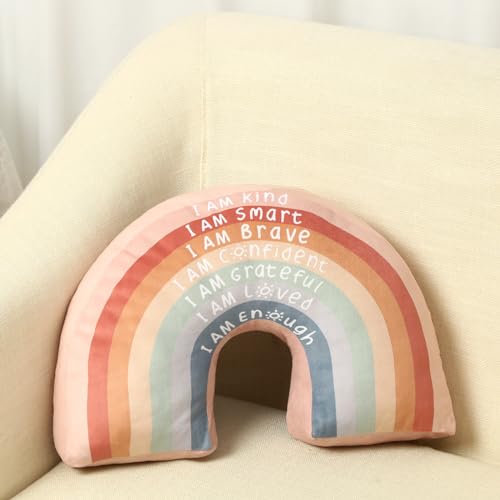 Menkxi Rainbow Throw Pillow Gift Boho Classroom Reading Corner Throw Pillow for Girls Kids Book Center Daily Affirmations Cushion Arch Shaped Motivational Home Bedroom PlayroomClassic - Image 1