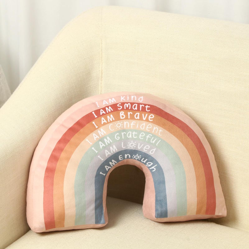 Menkxi Rainbow Throw Pillow Gift Boho Classroom Reading Corner Throw Pillow for Girls Kids Book Center Daily Affirmations Cushion Arch Shaped Motivational Home Bedroom PlayroomClassic - Image 2