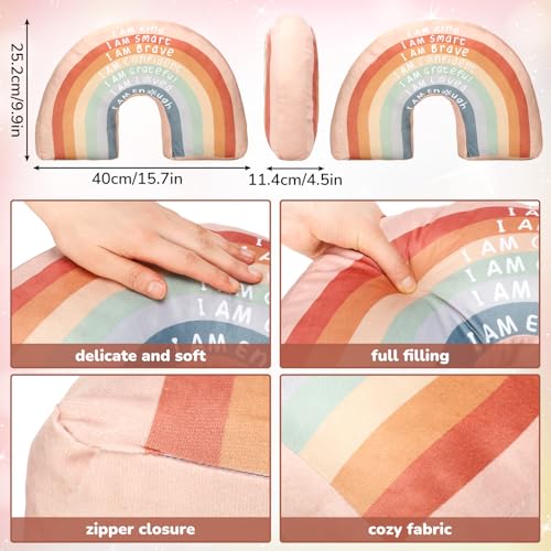 Menkxi Rainbow Throw Pillow Gift Boho Classroom Reading Corner Throw Pillow for Girls Kids Book Center Daily Affirmations Cushion Arch Shaped Motivational Home Bedroom PlayroomClassic - Image 3
