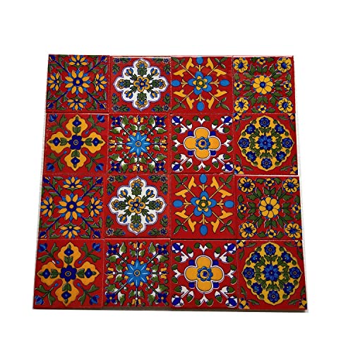 Shiv Kripa Blue Pottery Home Decorative Ceramic Wall Hanging Tile - Design Flooring, Floral Kitchen Washroom Mosaic Furniture Handmade Backsplash 3 x 3 Inches (Pack of 10, Multicolor) - Image 2