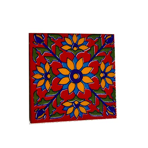 Shiv Kripa Blue Pottery Home Decorative Ceramic Wall Hanging Tile - Design Flooring, Floral Kitchen Washroom Mosaic Furniture Handmade Backsplash 3 x 3 Inches (Pack of 10, Multicolor) - Image 3