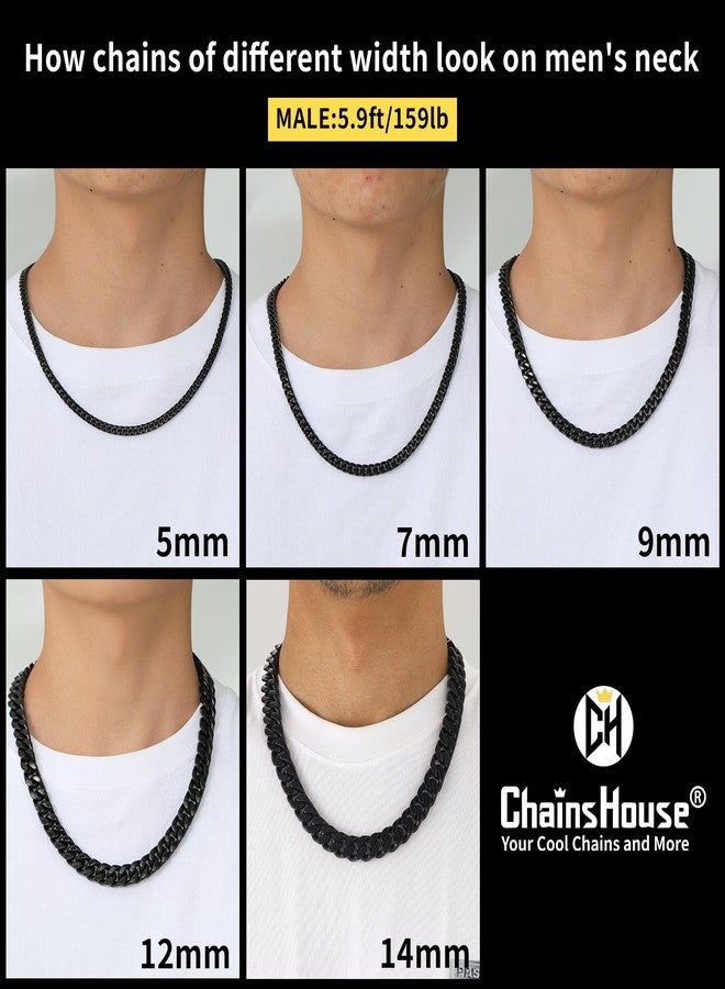 ChainsHouse Stainless Steel Mens Cuban Link Chain, Black/18K Gold Miami Cuban Chains Necklace, 5/7/9mm/12mm Width, No Tarnish&Durable Hip Hop Mens Hewelry, 18"-30" Length, 20 inches, Metal, No - Image 5