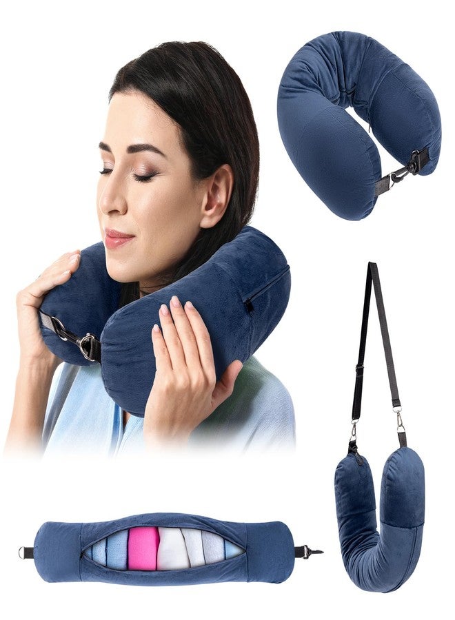 HOMEE Travel Neck Pillow Stuffable with Clothes,Soft Plush Stuffable Travel Pillow,Adjustable U-Shapes Airplane Plane Travel Pillow Storage Bag,Only Travel Pillowcase,No Filler - Image 1
