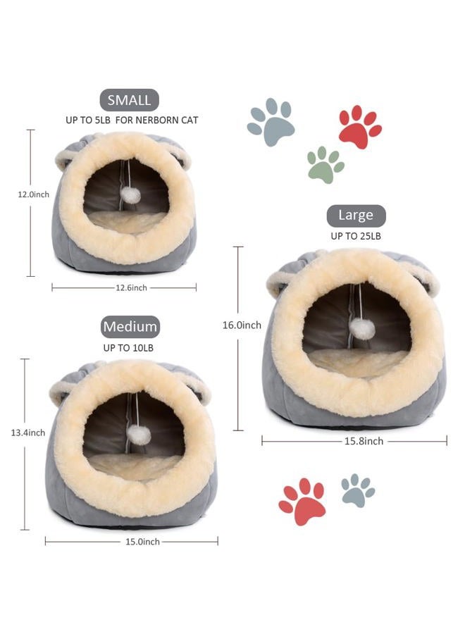 Lcybem Cat Beds for Indoor Cats - Rabbit-Shaped Cat Cave Bed with Hanging Toy,Super Soft Calming Pet Bed for Kitten&Puppy,Small Dog,Warm Plush&Machine Washable&Removable Cotton Pad,Cat Hideaway(Grey M) - Image 4