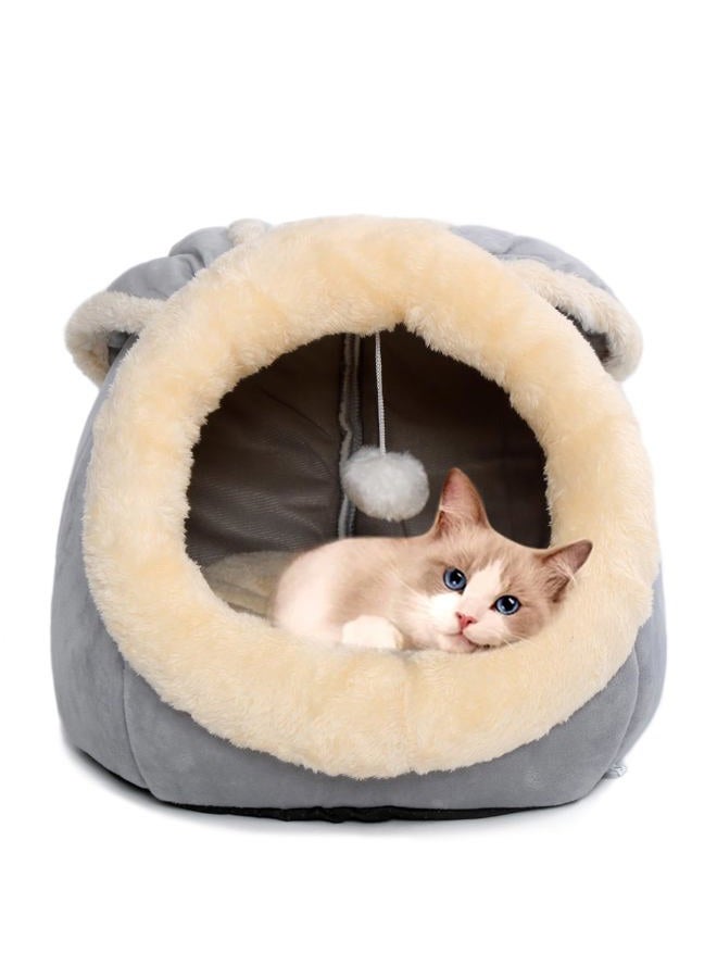 Lcybem Cat Beds for Indoor Cats - Rabbit-Shaped Cat Cave Bed with Hanging Toy,Super Soft Calming Pet Bed for Kitten&Puppy,Small Dog,Warm Plush&Machine Washable&Removable Cotton Pad,Cat Hideaway(Grey M) - Image 1