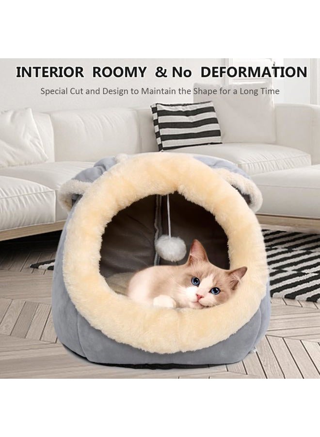 Lcybem Cat Beds for Indoor Cats - Rabbit-Shaped Cat Cave Bed with Hanging Toy,Super Soft Calming Pet Bed for Kitten&Puppy,Small Dog,Warm Plush&Machine Washable&Removable Cotton Pad,Cat Hideaway(Grey M) - Image 3