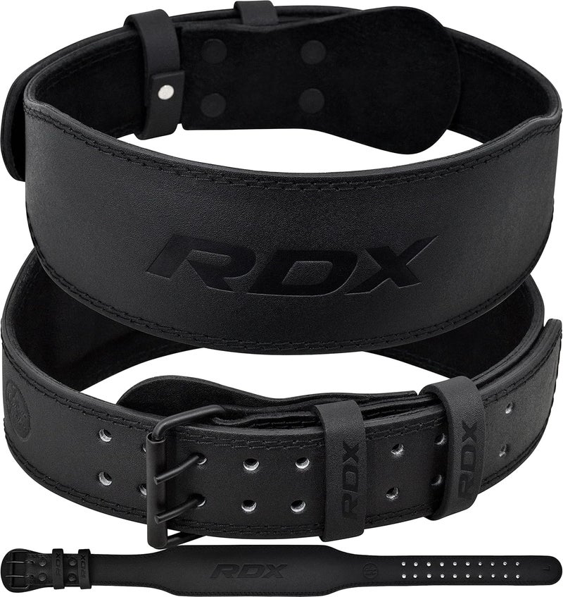 RDX Weight Lifting Belt for Gym Fitness - Cowhide Leather, 4" & 6" Padded, 10 Adjustable Holes for Powerlifting and Bodybuilding -L |Black/Black (WBS-4FB-L) - Image 1