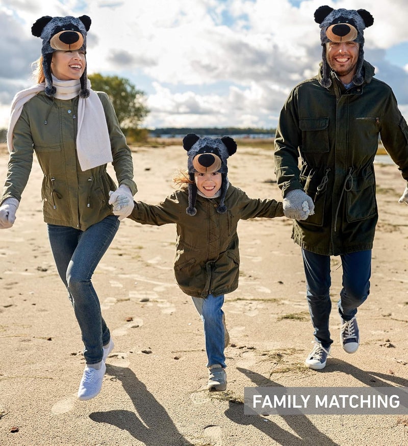 Puzzled Brown Moose Plush Hat - Super Soft Warm Hat With Ear Flaps, Cozy Fleece Winter Hat For Kids & Teens - One Size - Image 5