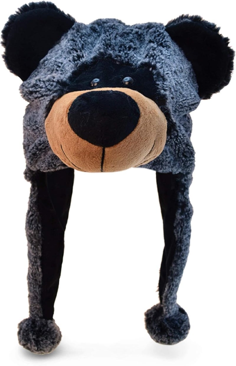 Puzzled Brown Moose Plush Hat - Super Soft Warm Hat With Ear Flaps, Cozy Fleece Winter Hat For Kids & Teens - One Size - Image 1