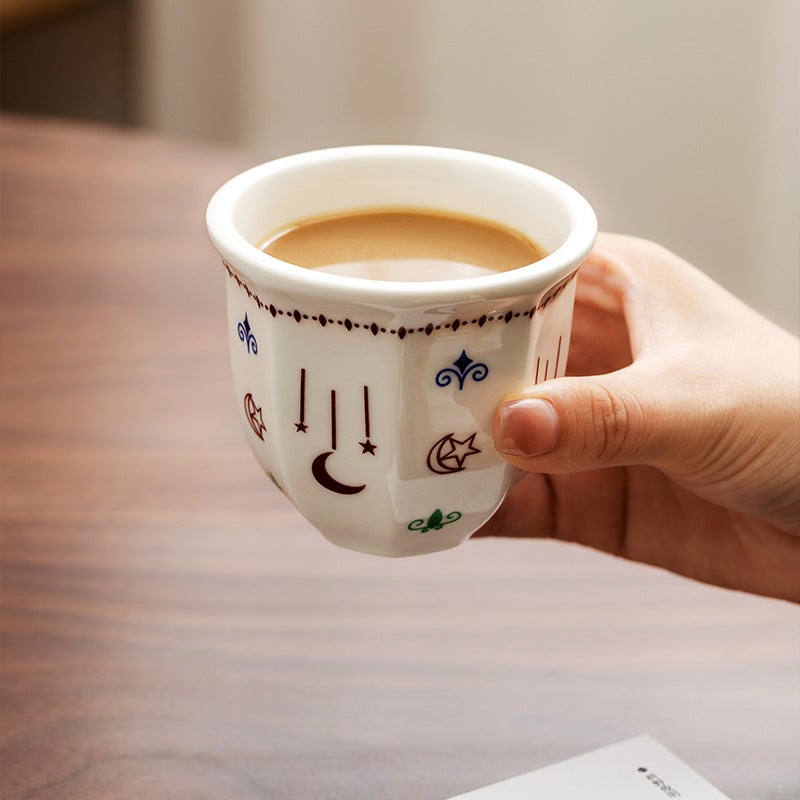 Modern Minimalist Ceramic Coffee Cup with Star and Moon Ethnic Pattern 80ml - Image 3