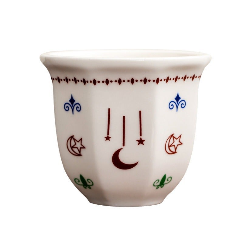 Modern Minimalist Ceramic Coffee Cup with Star and Moon Ethnic Pattern 80ml - Image 1