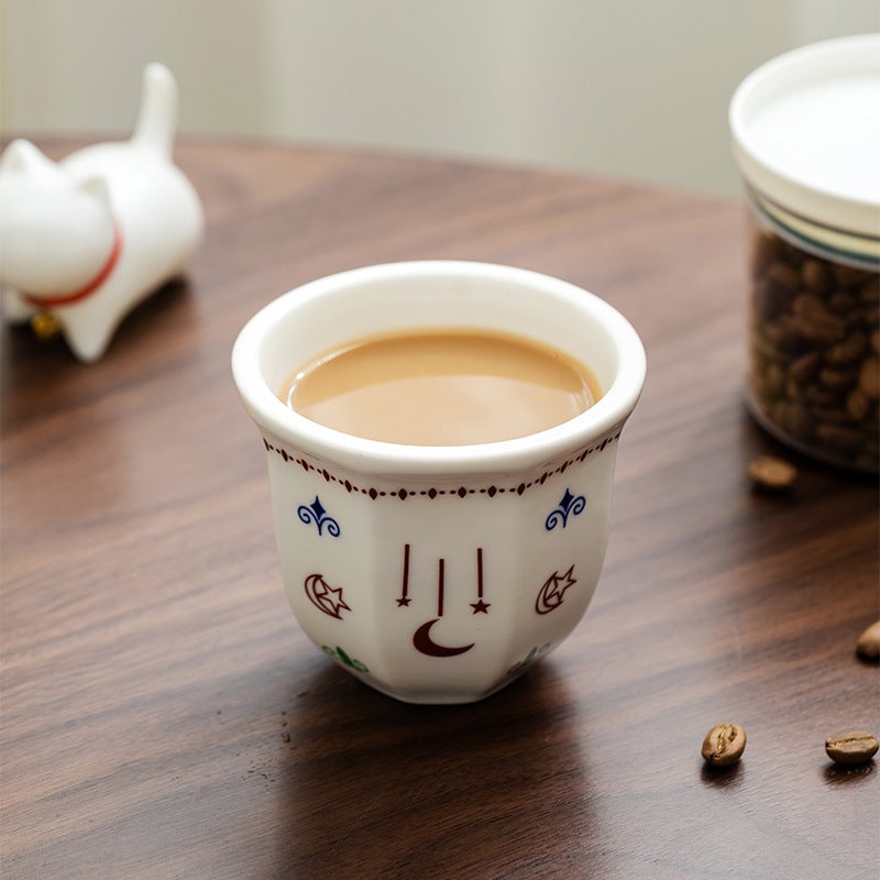 Modern Minimalist Ceramic Coffee Cup with Star and Moon Ethnic Pattern 80ml - Image 2