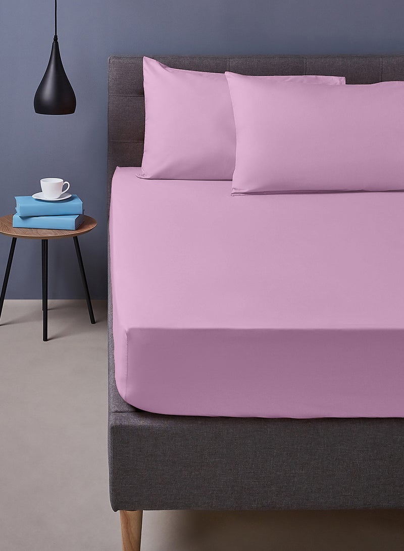 طقم غطاء لحاف 100 قطن 180 خيط مع 1 غطاء لحاف 200X200 سم و 2 غطاء وسادة 50X75 سم لمرتبة بحجم كوين قطن أرجواني - Image 1