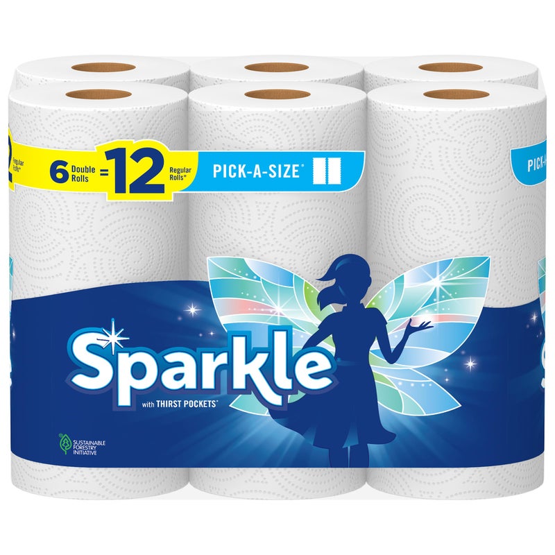 Sparkle Pick-A-Size Paper Towels, 6 Double Rolls = 12 Regular Rolls, Everyday Value Paper Towel With Full And Half Sheets - Image 1